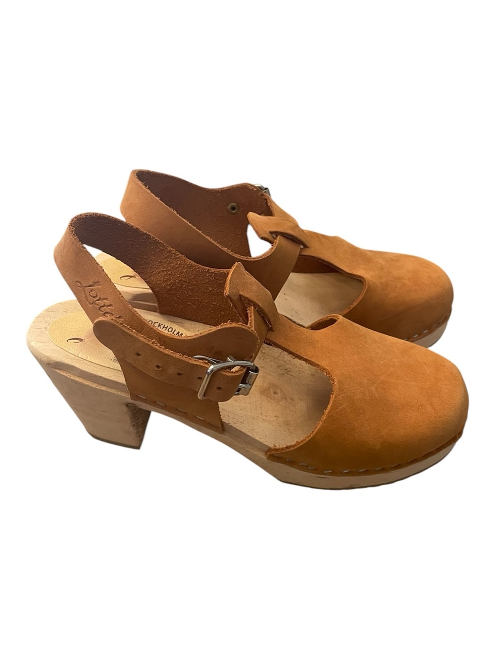 Lotta From Stockholm Cognac Leather Wooden Clogs | Swedish Handmade | Size EU 39 - Picture 3 of 4